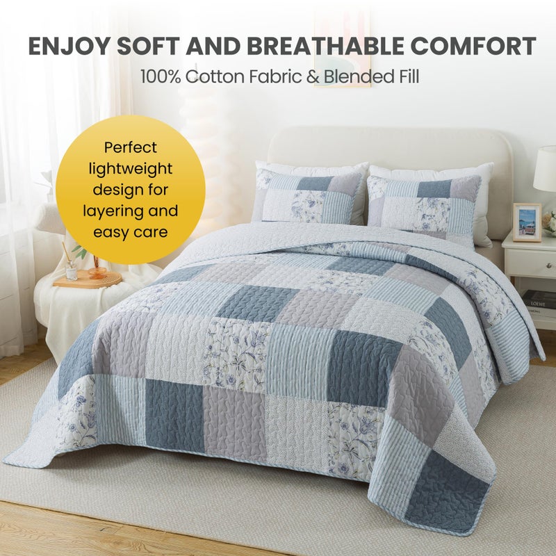 SLPR Coastal Dream Cotton Pieced Quilt Set - King Size with 2 Shams, Soft Purple & Blue Patchwork Quilted Bedspread, Farmhouse Country Style Bedding for All Seasons - Image 3